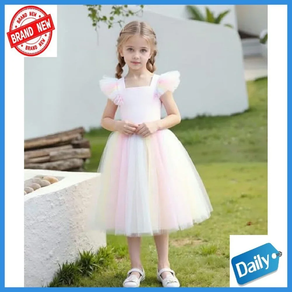 Toddler Girls Tulle Flower Girl Dress Ruffled Sleeve A-Line Special Occasion